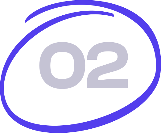 Number 02 in gray with a purple oval swirl around it on a black background.